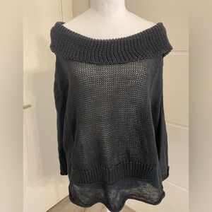 KOKOMARINA Black Linen Pullover with Ribbed boatneck.( see flaw)